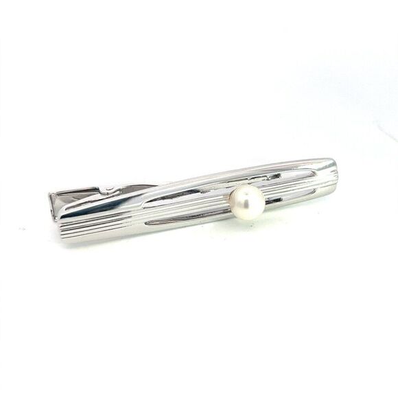 Mikimoto Estate Tie Bar Sterling Silver 6.35 mm M386 - Picture 3 of 8